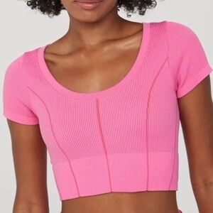 OFFLINE by Aerie Ribbed Crop Top Womens Small Pink Good Short Sleeve Seamless